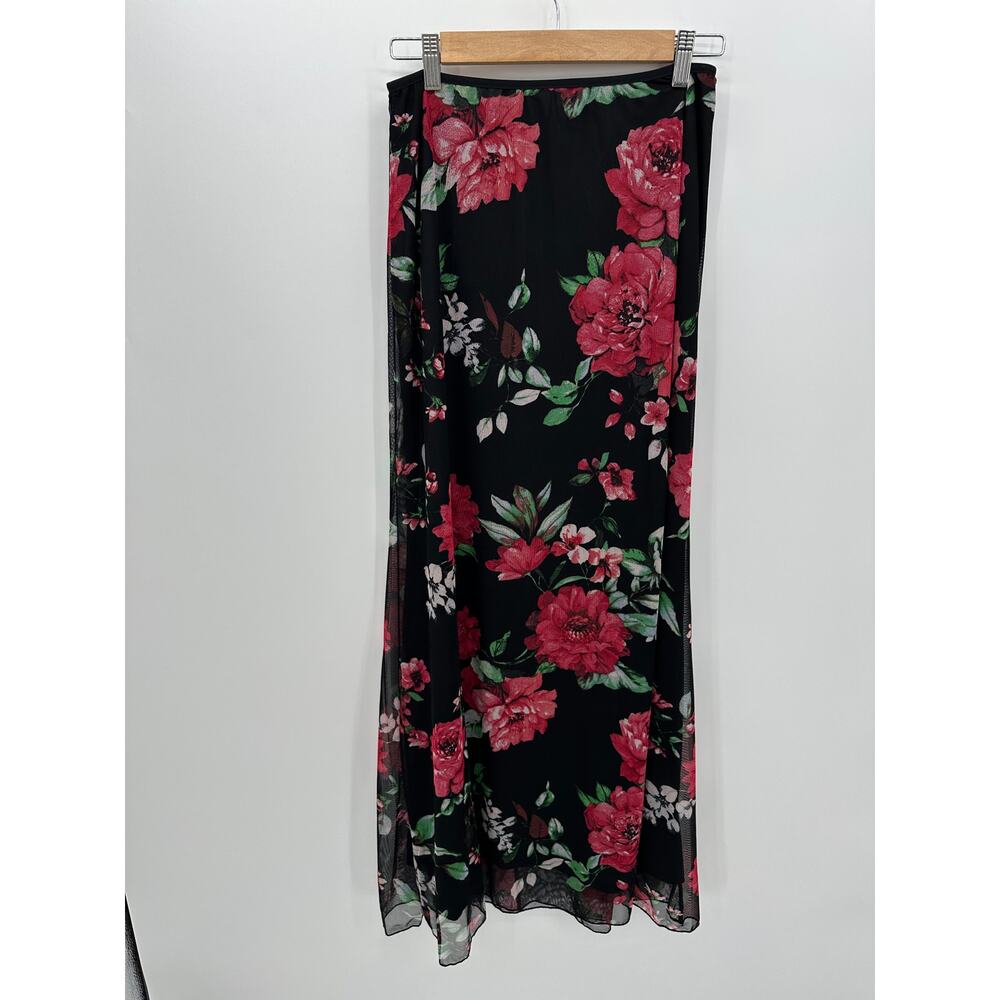 24 Seven Womens Black Floral Maxi Dress Lined Size L Dark Whimsigoth‎ Fairy Y2K